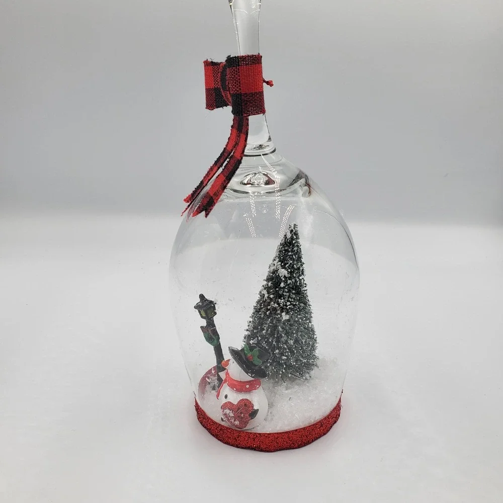 Homemade Snowman Tree Wine Glass Candle Holder W/ Battery Operated Candle‎ Decor